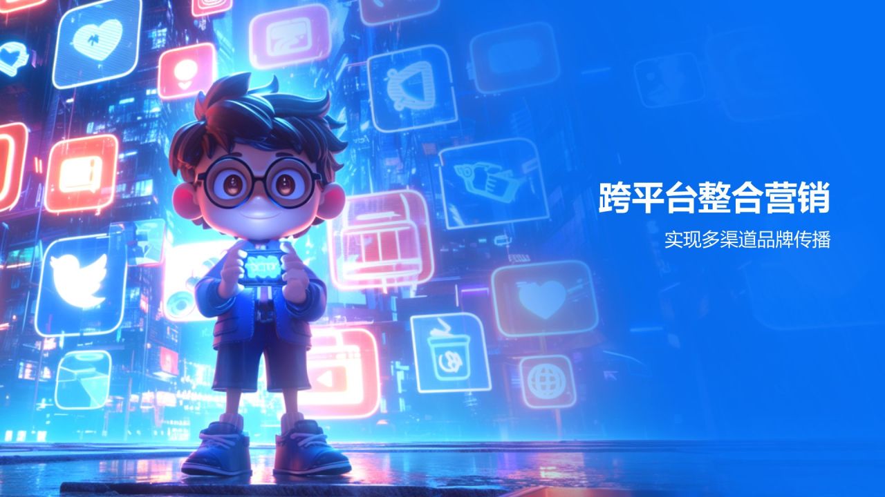 蓝色3D风社会化媒体营销活动PPT模板