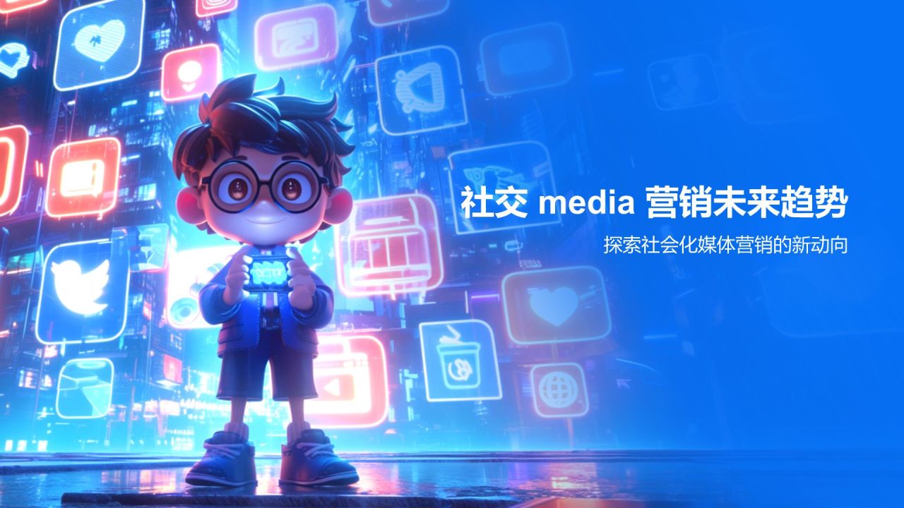 蓝色3D风社会化媒体营销活动PPT模板