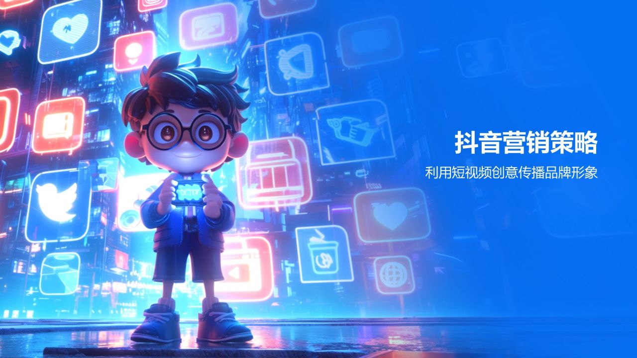 蓝色3D风社会化媒体营销活动PPT模板
