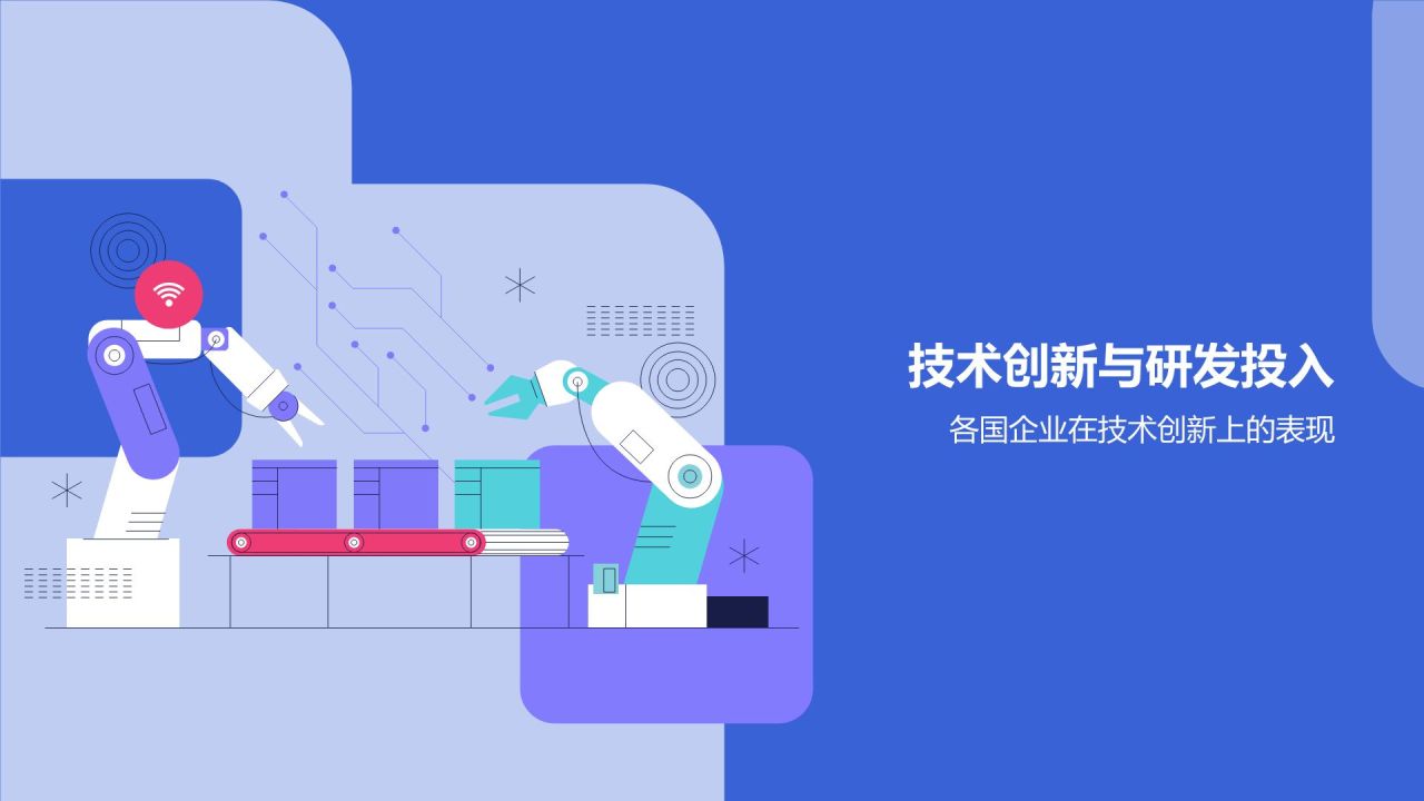 蓝色插画风全球机械制造市场竞争分析PPT模板
