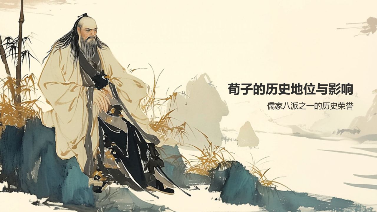 蓝灰色水墨风《荀子》战国 荀子PPT模板