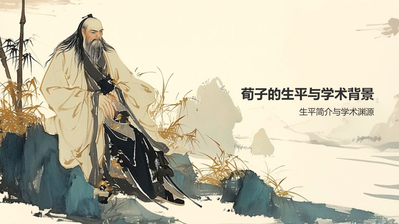 蓝灰色水墨风《荀子》战国 荀子PPT模板