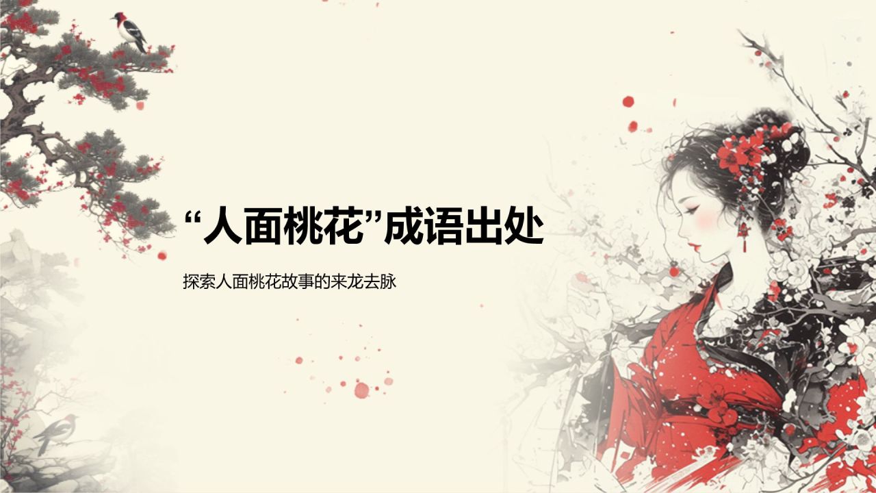 红色复古风人面桃花典故赏析PPT模板