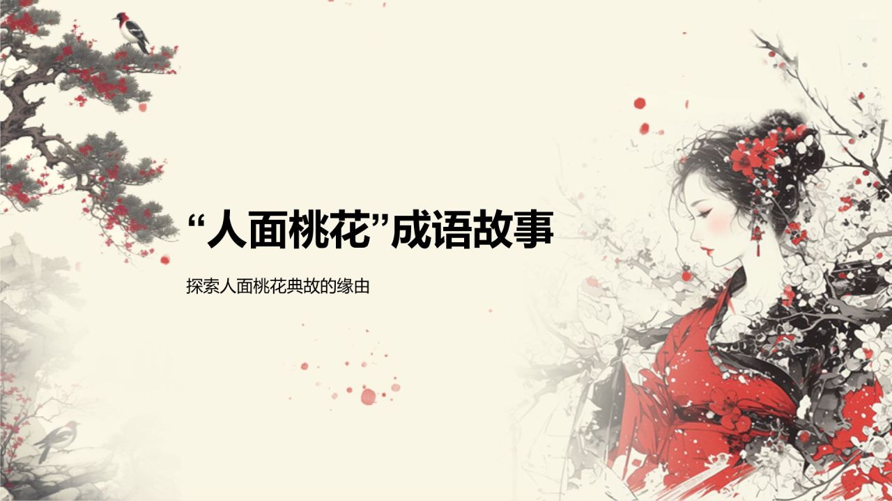 红色复古风人面桃花典故赏析PPT模板