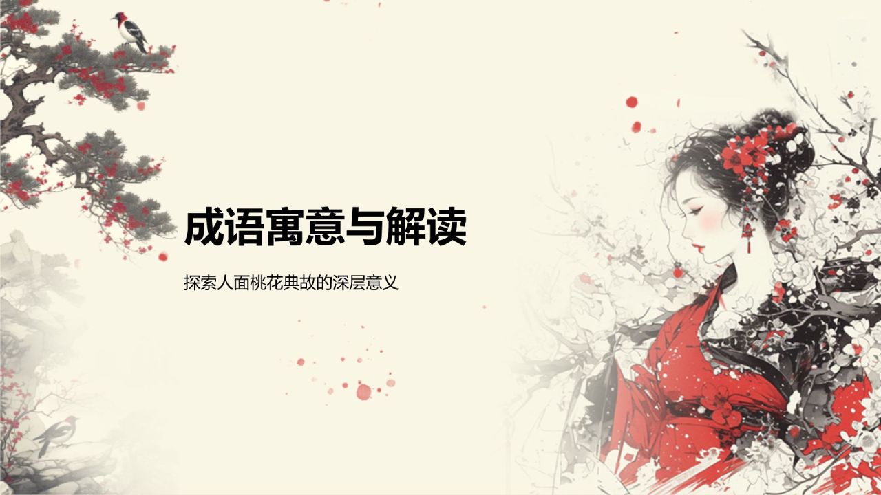 红色复古风人面桃花典故赏析PPT模板