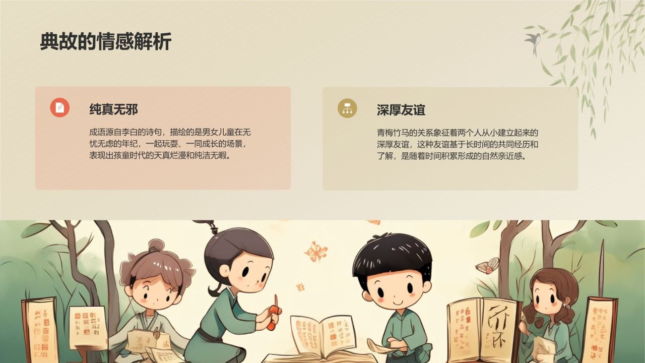 橙色复古风青梅竹马典故赏析PPT模板