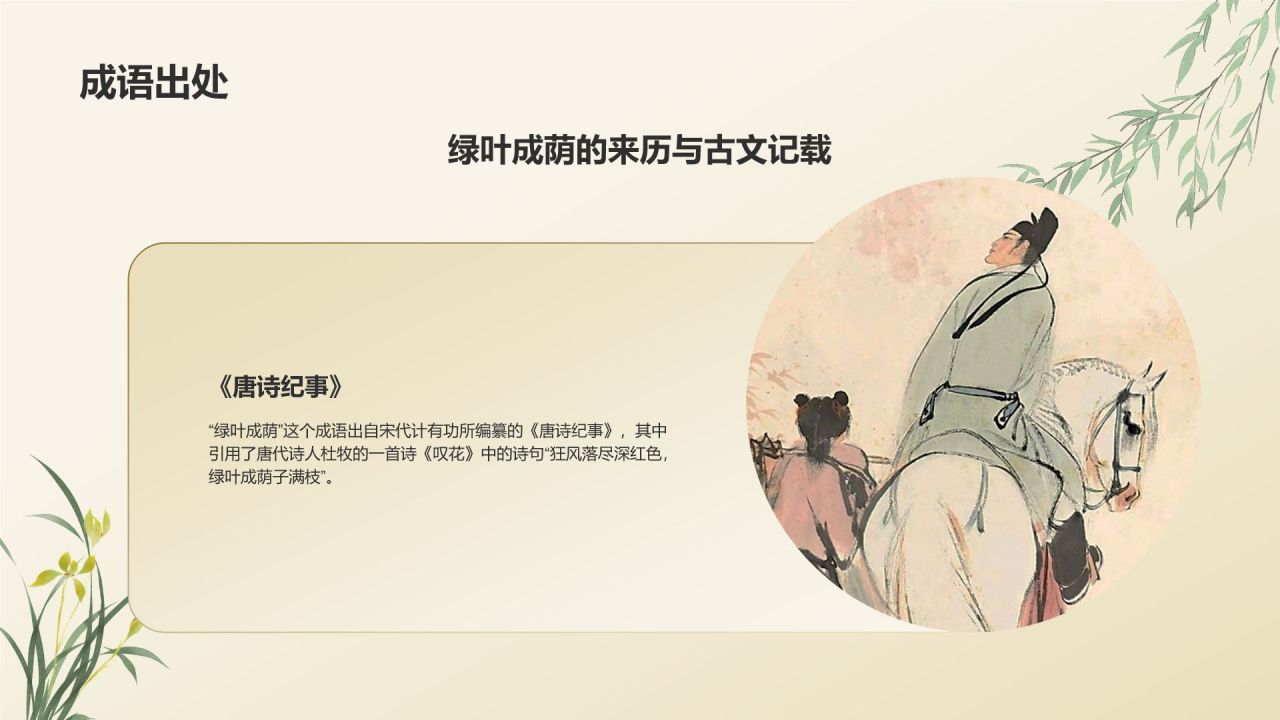 绿色复古风绿叶成荫历史典故赏析PPT模板
