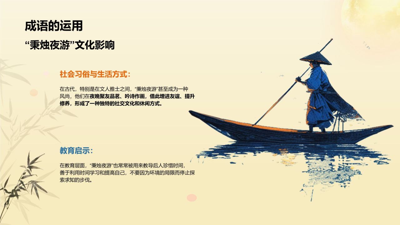 黄色复古风秉烛夜游历史典故赏析PPT模板
