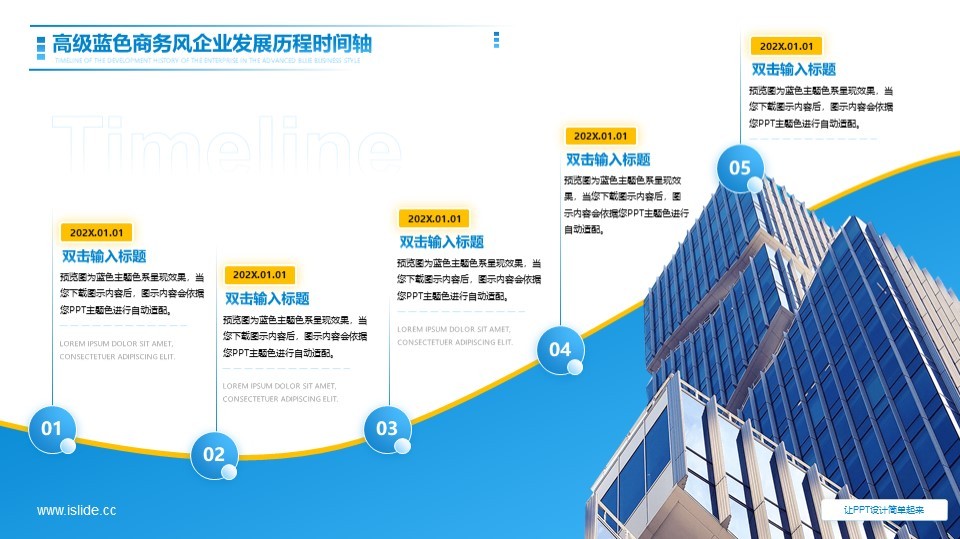 高级蓝色商务风企业发展历程时间轴