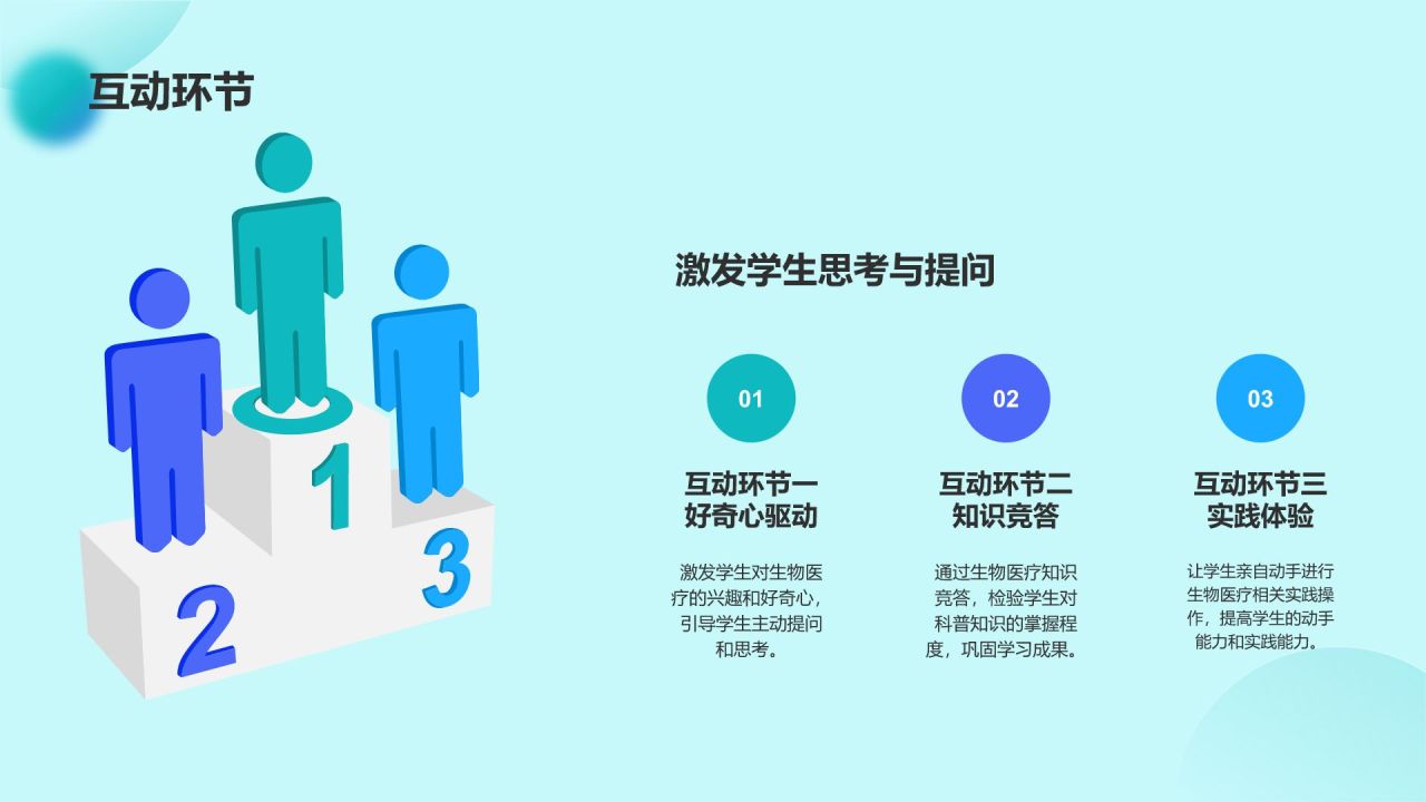 蓝色3D风生物医疗校园科普行PPT模板