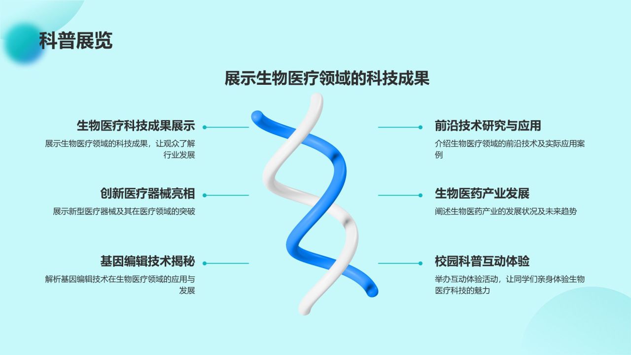 蓝色3D风生物医疗校园科普行PPT模板