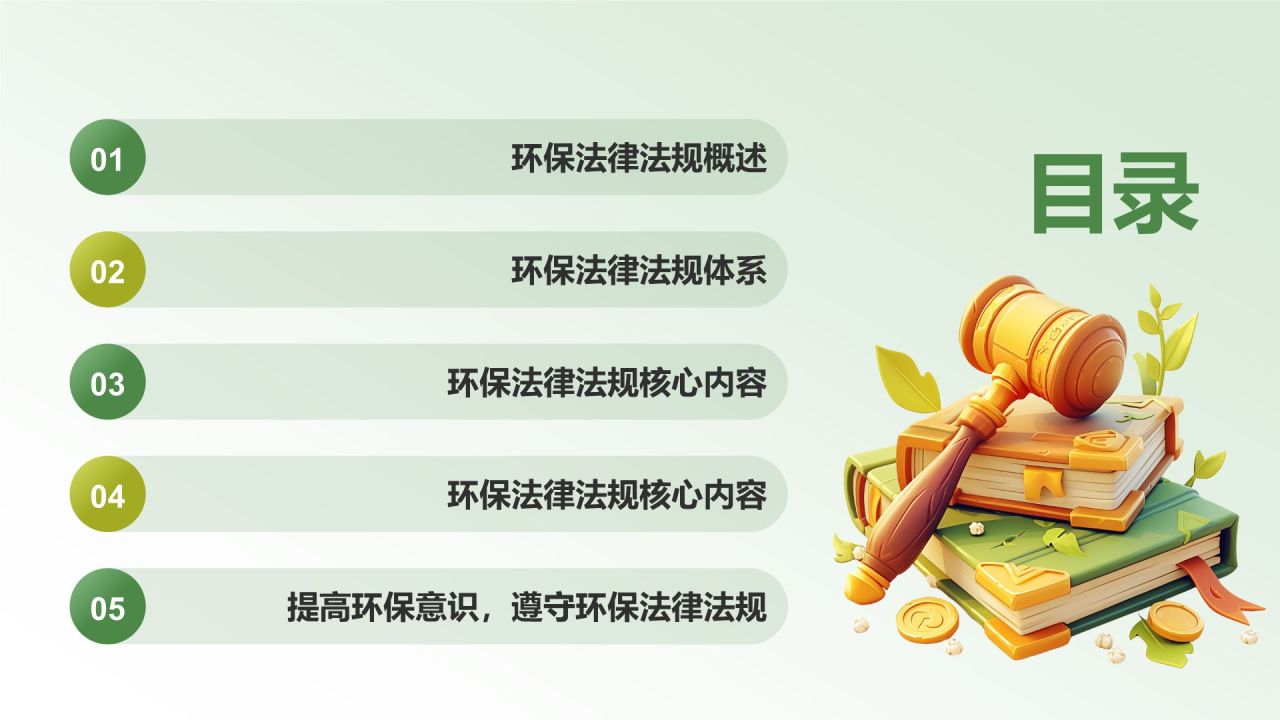 绿色3D风环保法律法规讲解PPT模板