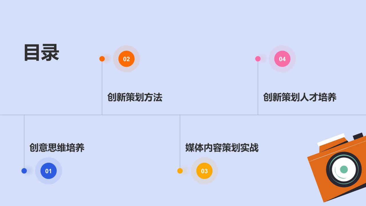蓝色插画风媒体创意策划课程PPT模板