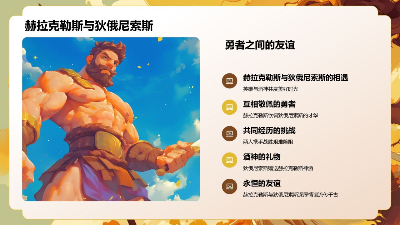 橙色插画风《希腊神话故事》读书笔记PPT模板