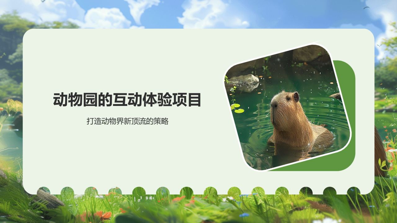 绿色插画风动物界的新顶流卡皮巴拉水豚PPT模板