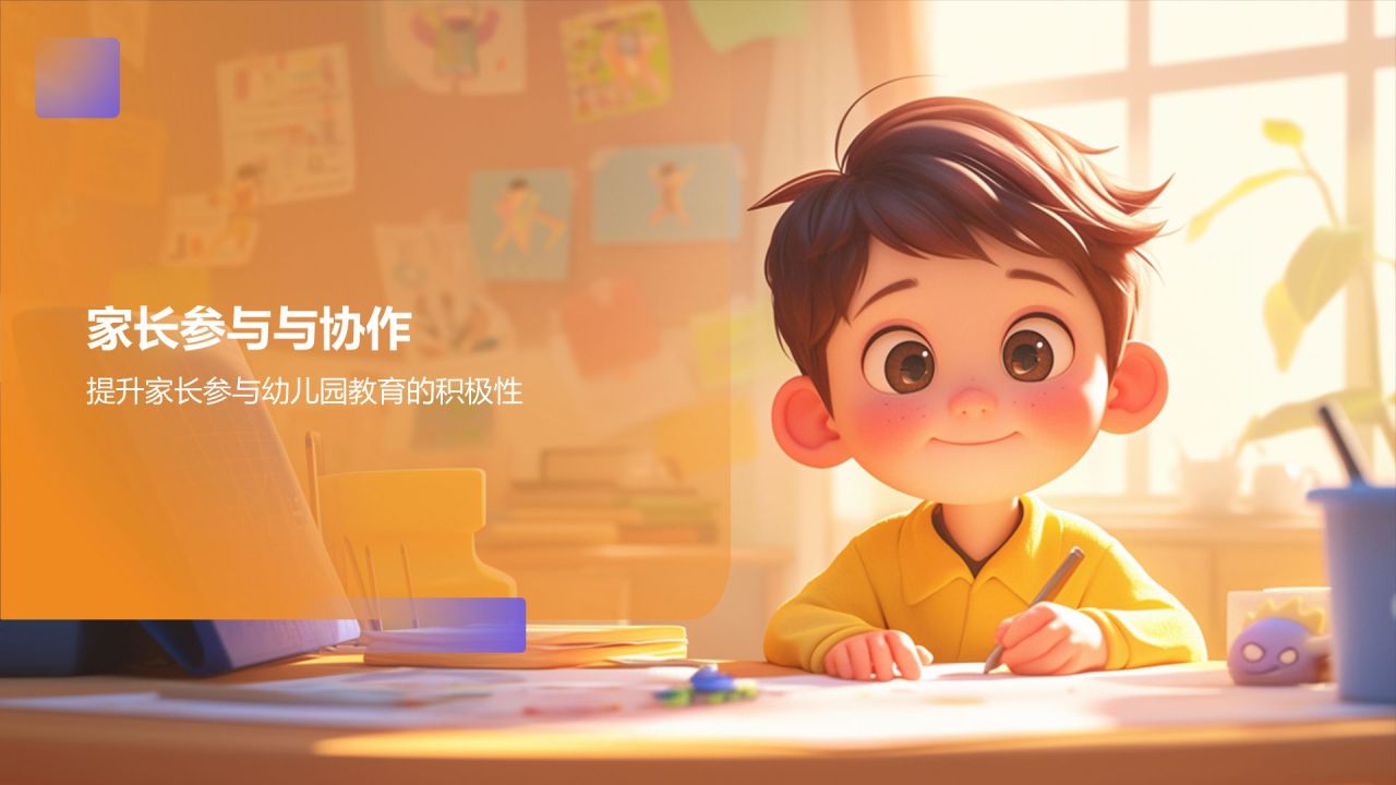 橙色插画风幼儿园家长会PPT模板