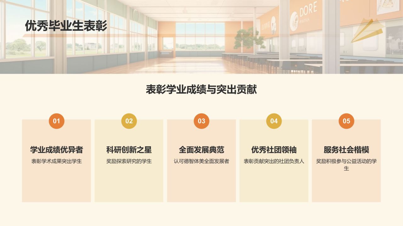 橙色插画风毕业典礼PPT模板