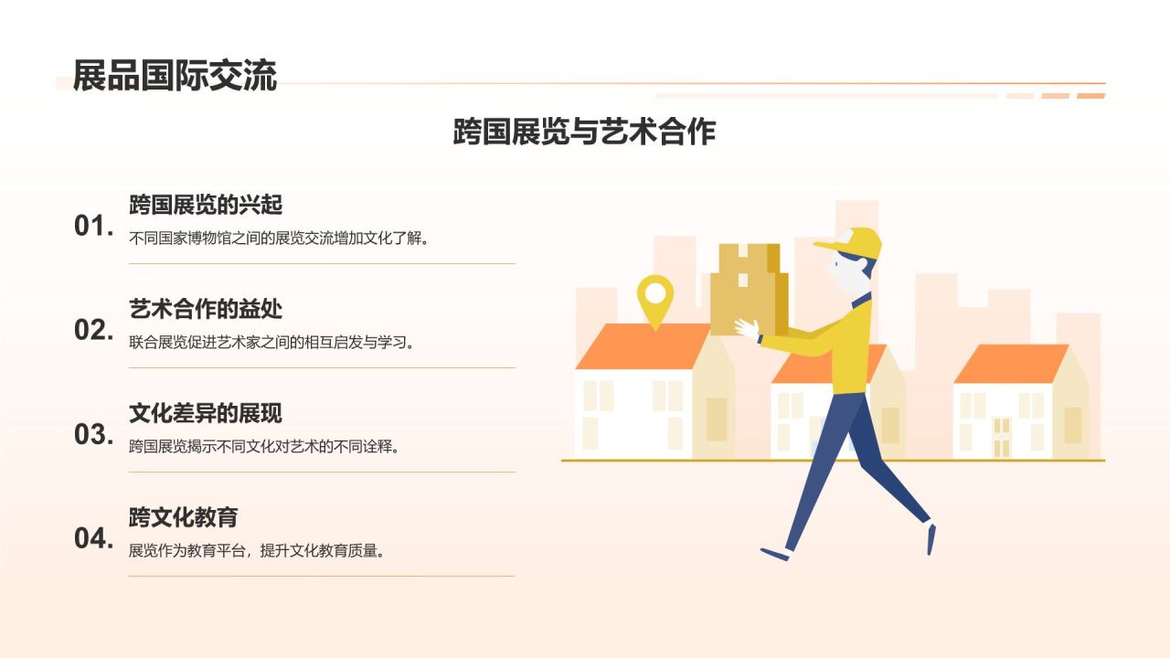橙色3D风国际博物馆PPT模板