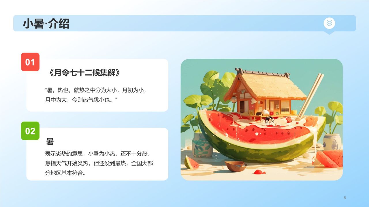 蓝色插画风小暑节气科普PPT模板