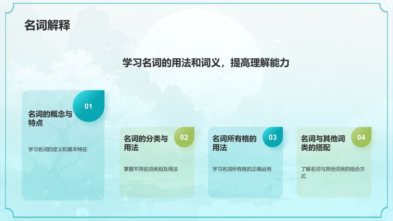 绿色水墨风小学语文教学公开课互动课件PPT模板