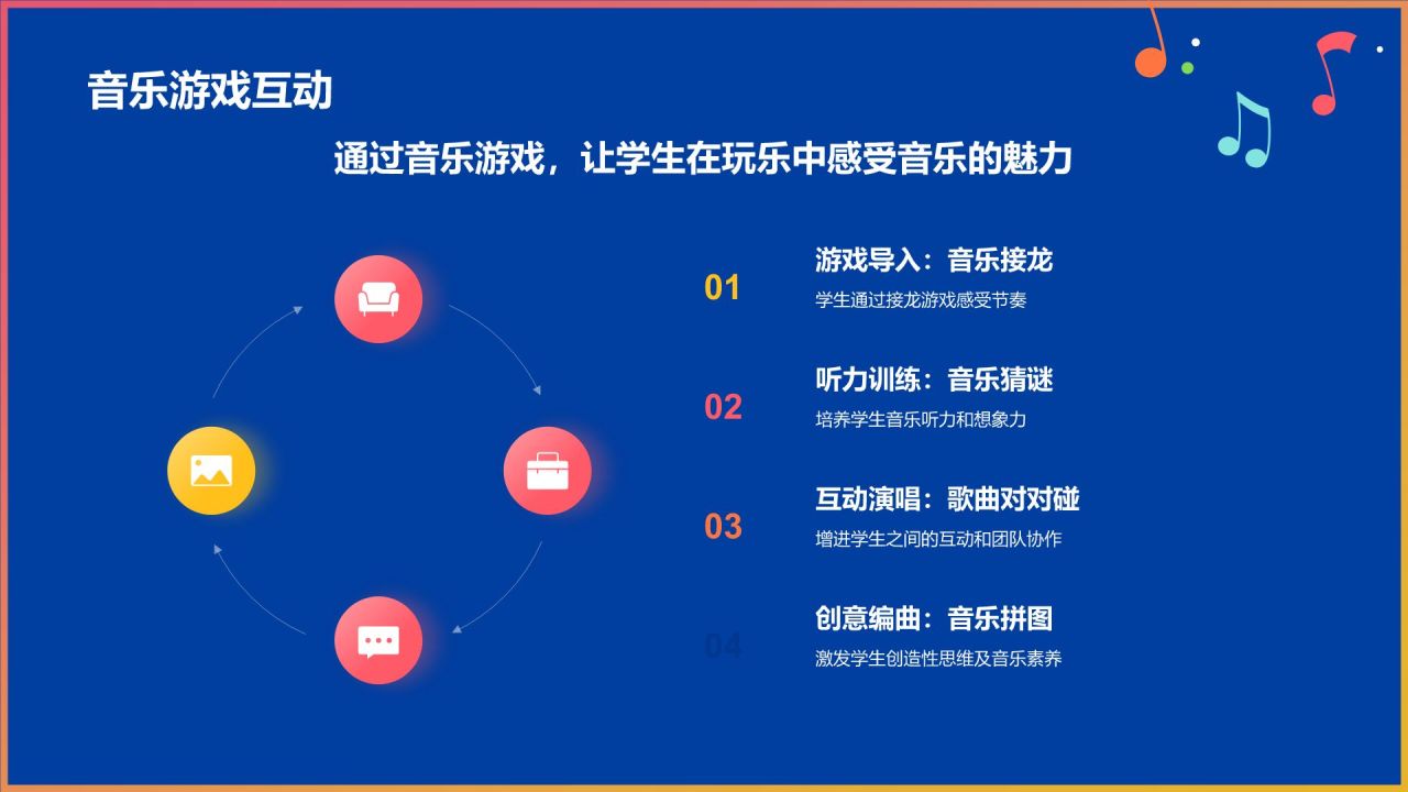 蓝色插画风小学音乐教学公开课互动课件PPT模板