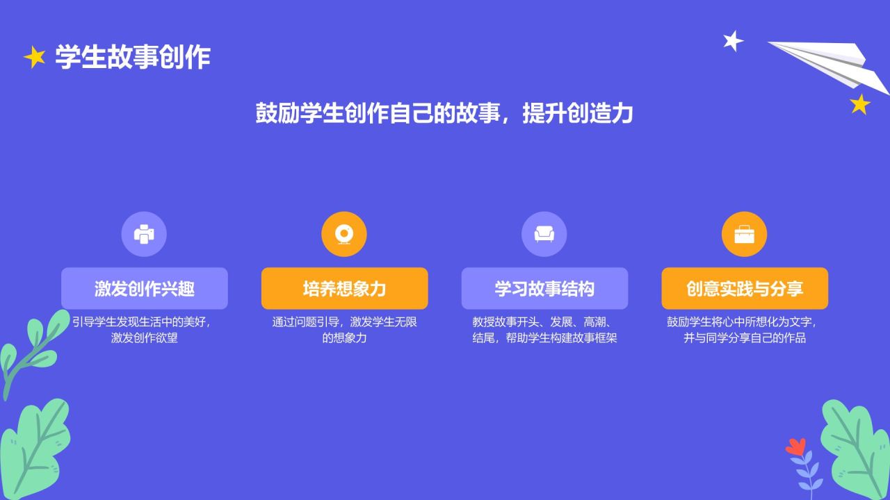 蓝色插画风小学故事分享会PPT模板