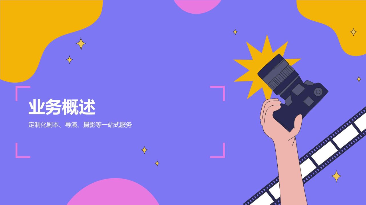 紫色插画风爱情微电影拍摄PPT模板