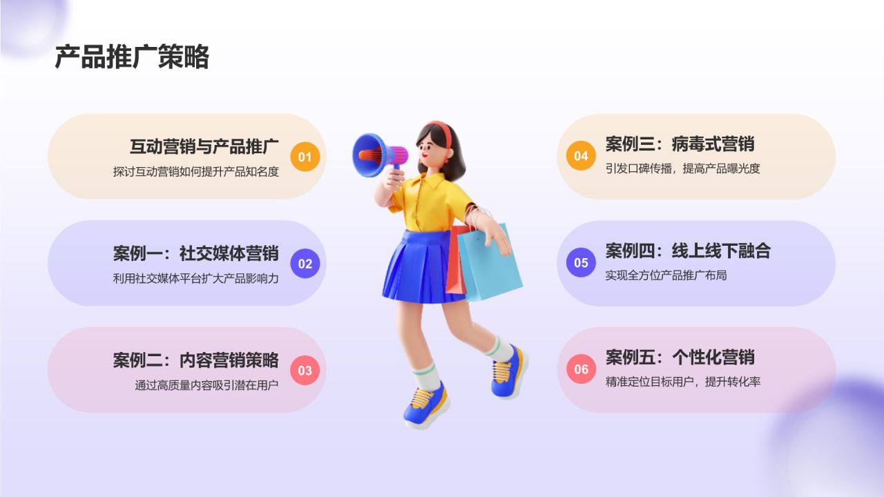 紫色3D风互动营销策略PPT模板