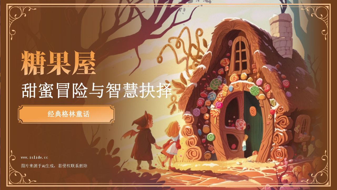 橙色复古风《 糖果屋》童话故事PPT模板