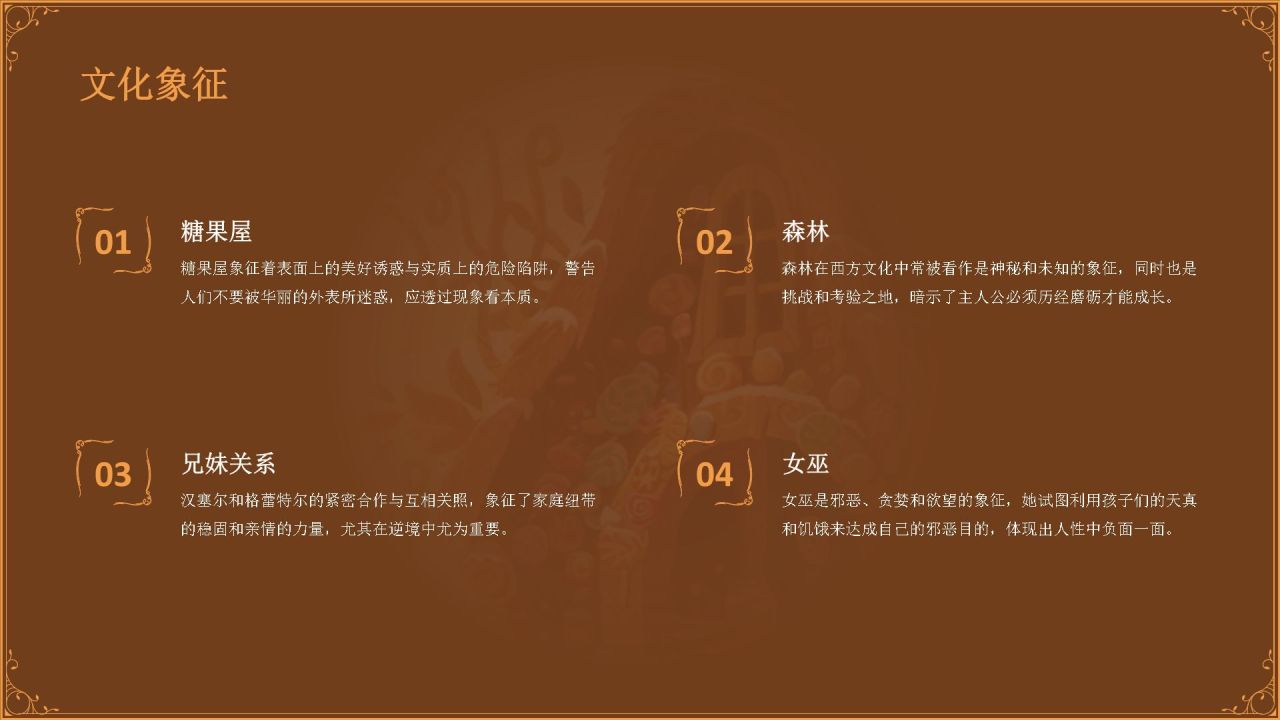 橙色复古风《 糖果屋》童话故事PPT模板