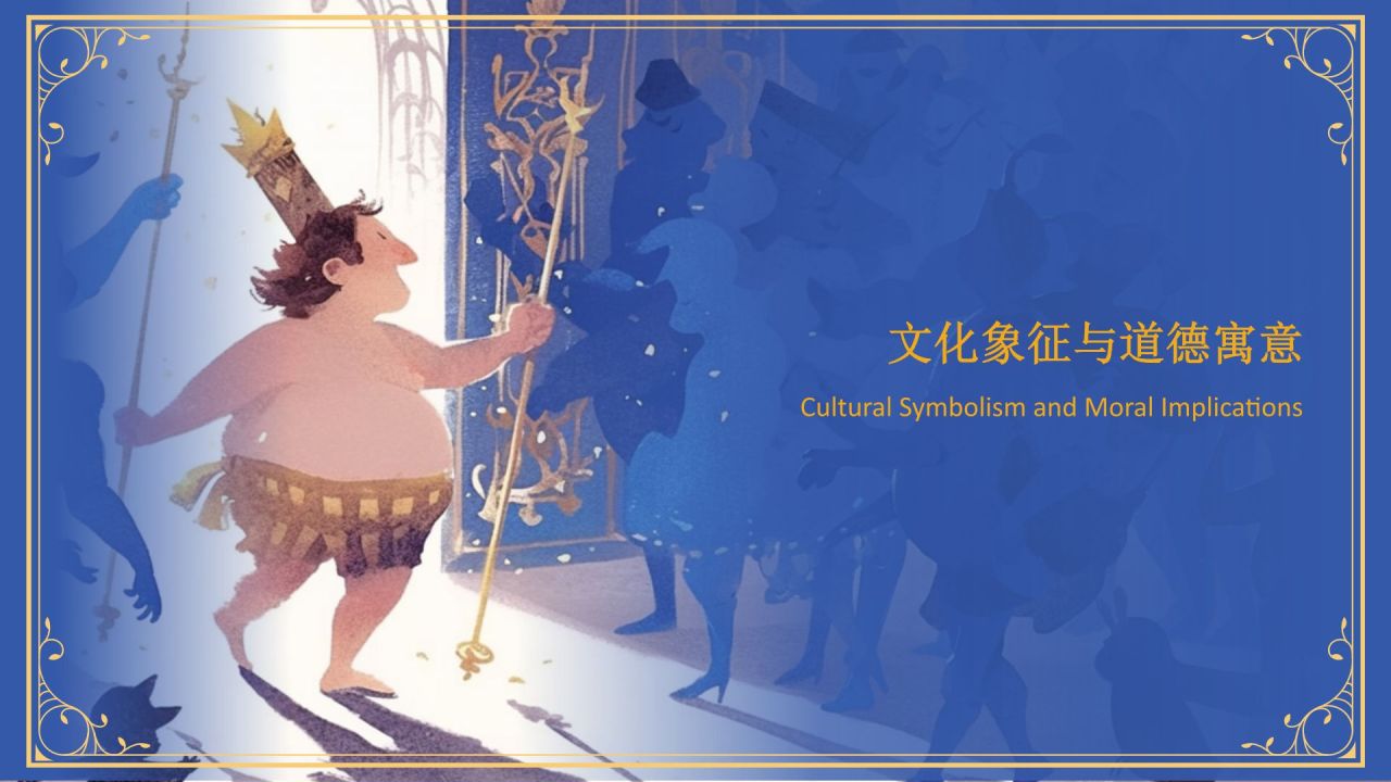 蓝色复古风《 皇帝的新装》童话故事PPT模板