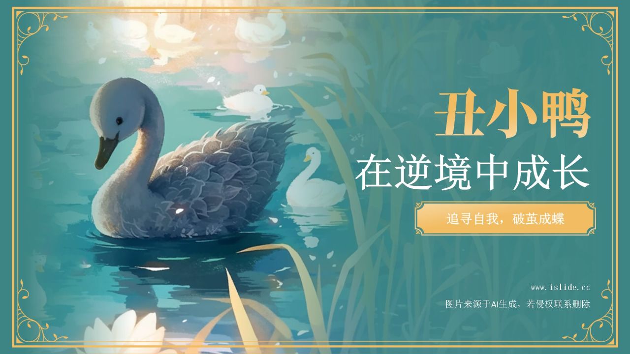 蓝色复古风《 丑小鸭》童话故事PPT模板