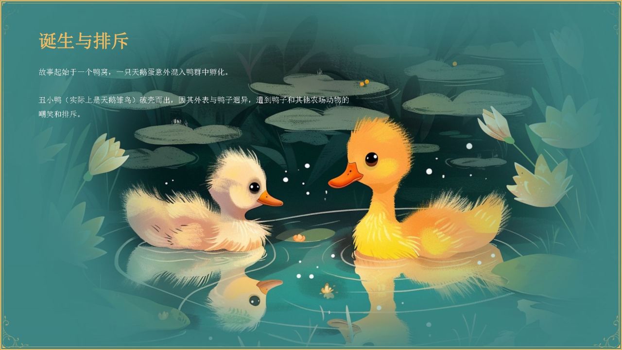 蓝色复古风《 丑小鸭》童话故事PPT模板