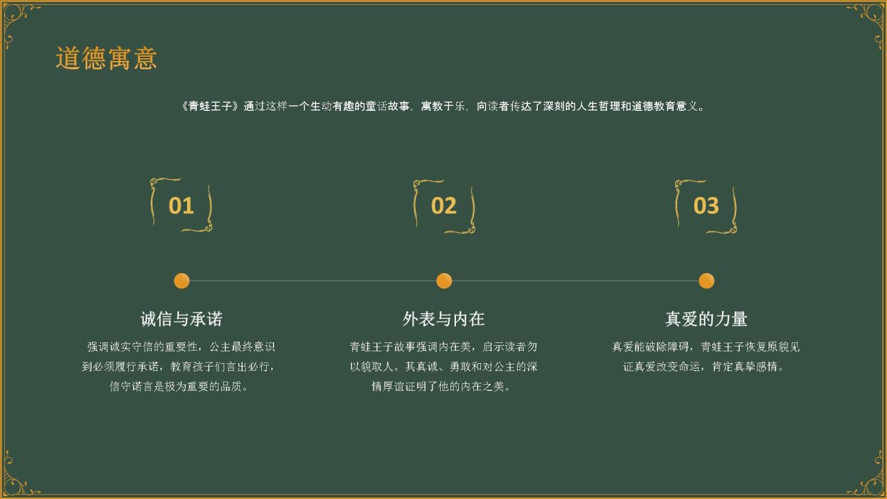 绿色复古风《 青蛙王子》童话故事PPT模板