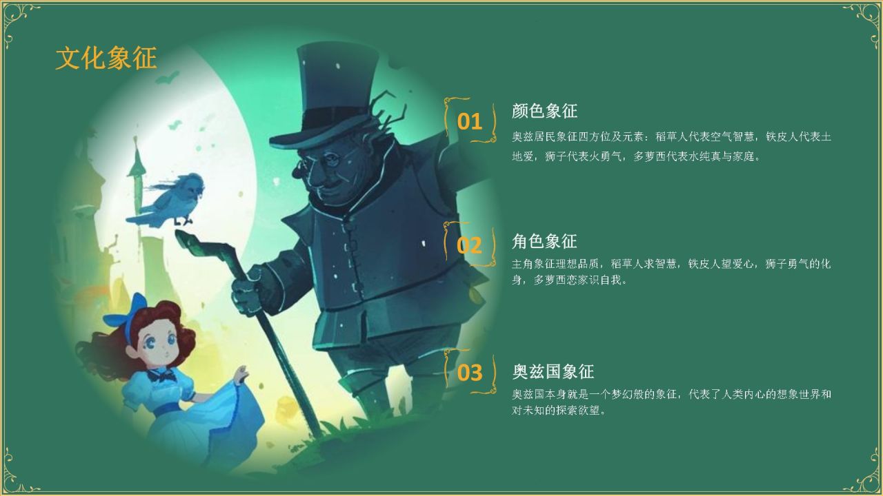 绿色复古风《 绿野仙踪》童话故事PPT模板