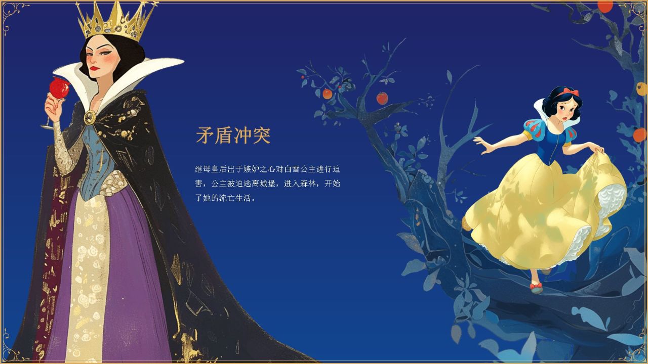 紫色插画风《白雪公主》童话世界PPT模板