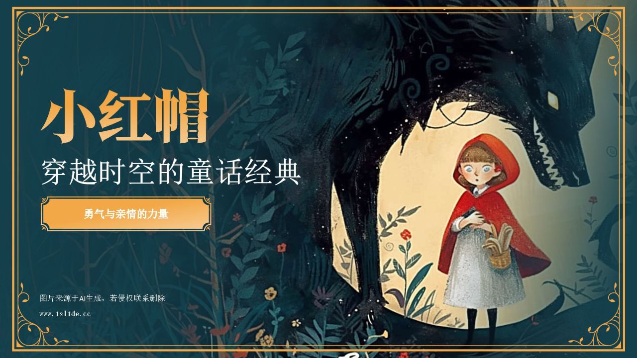 绿色复古风《小红帽》童话经典PPT模板
