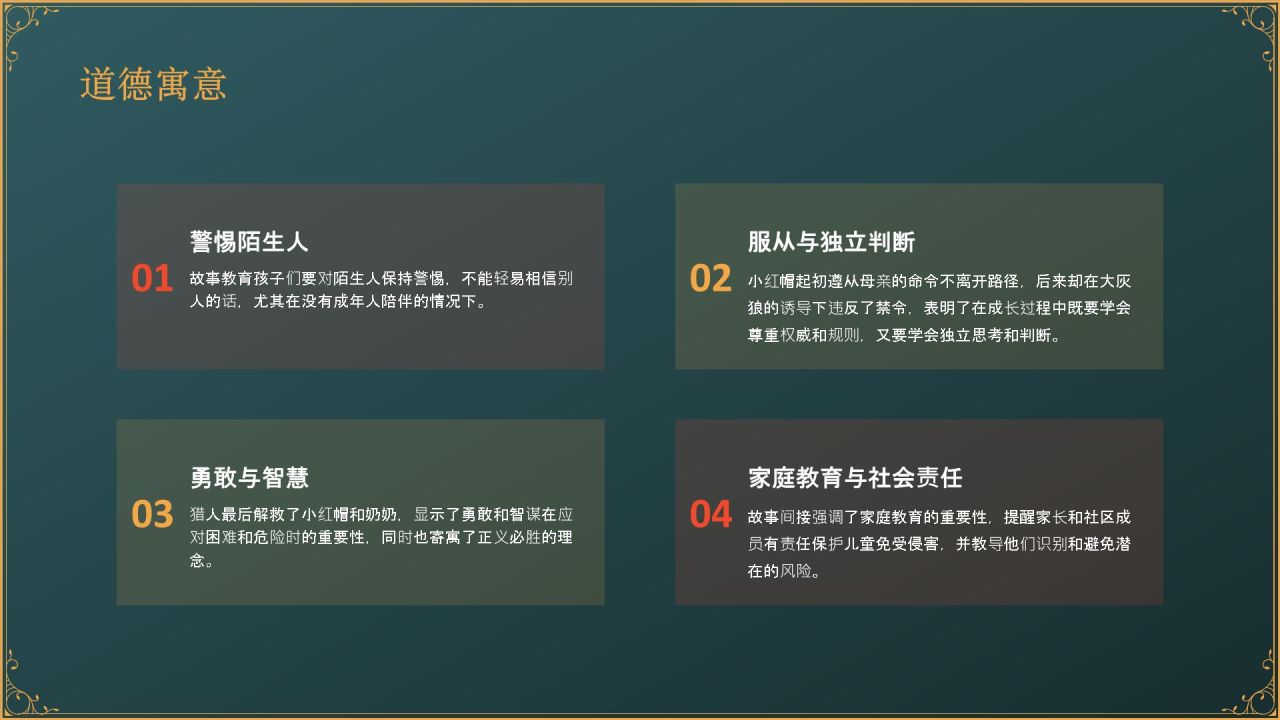 绿色复古风《小红帽》童话经典PPT模板