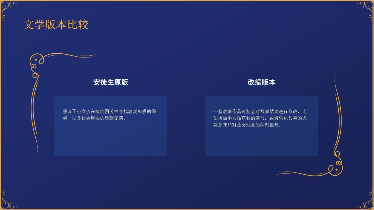 蓝色复古风《卖火柴的小女孩》童话故事PPT模板