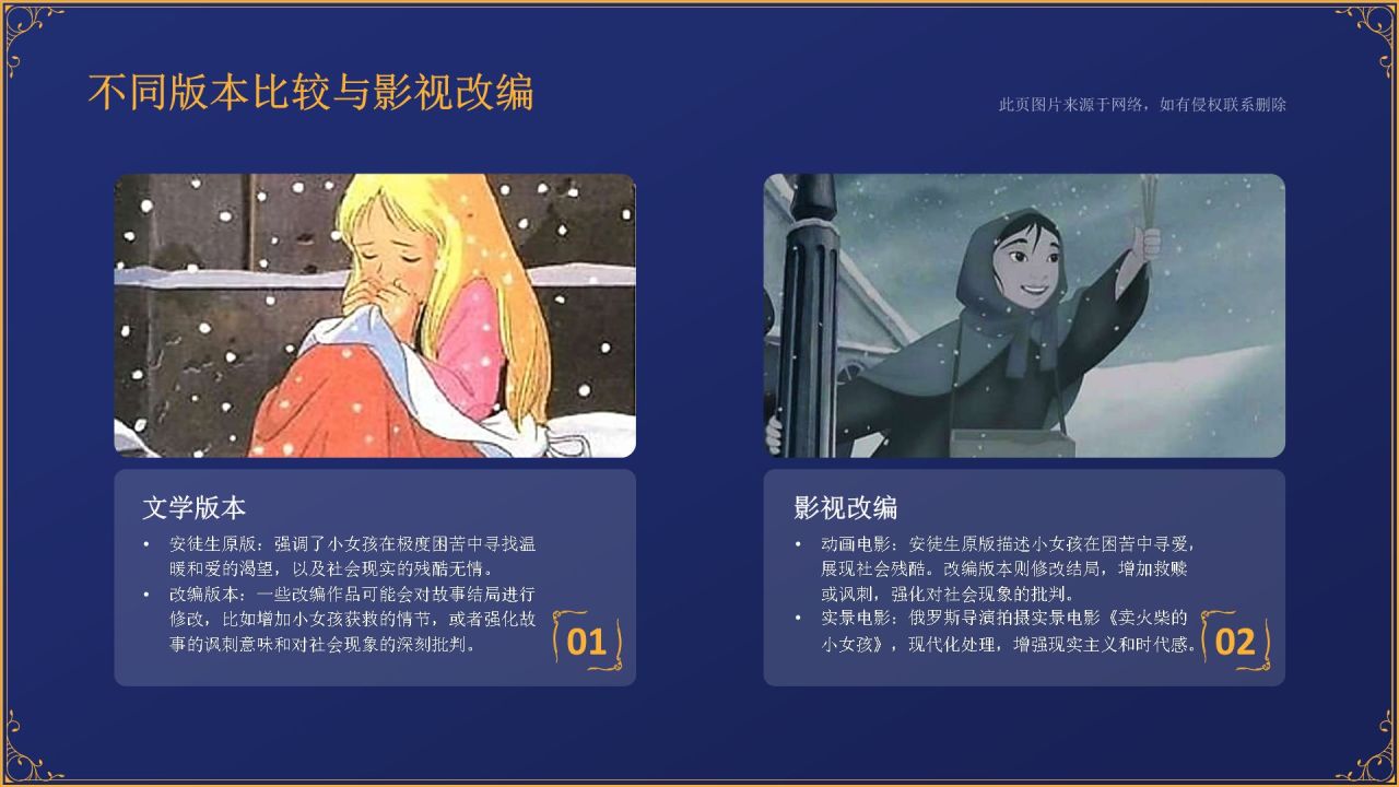 蓝色复古风《卖火柴的小女孩》童话故事PPT模板