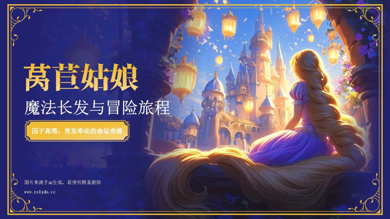 紫色复古风《莴苣姑娘》童话故事PPT模板