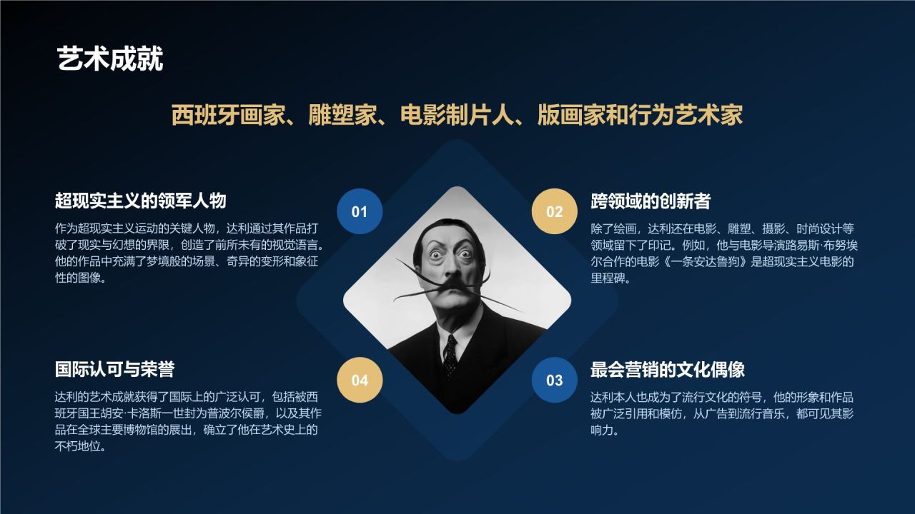 蓝色复古风世界著名画家:达利介绍PPT模板