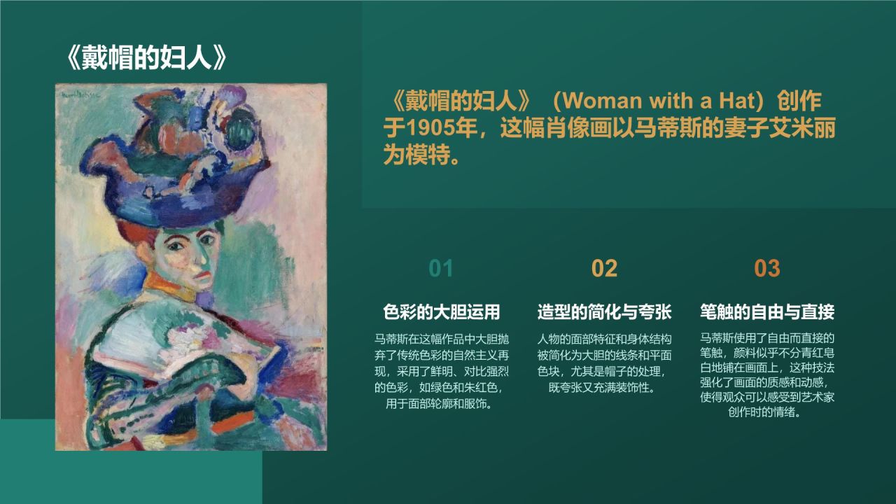 绿色复古风世界画家:马蒂斯介绍PPT模板