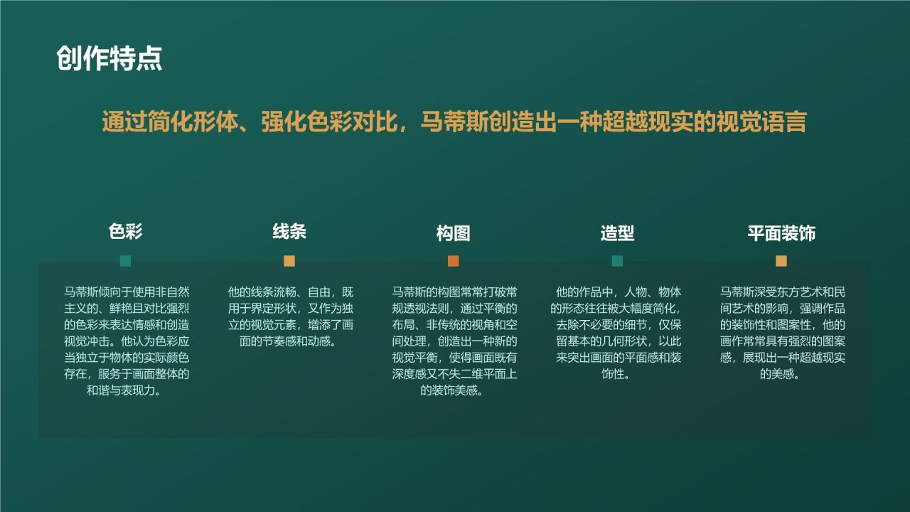 绿色复古风世界画家：马蒂斯介绍PPT模板