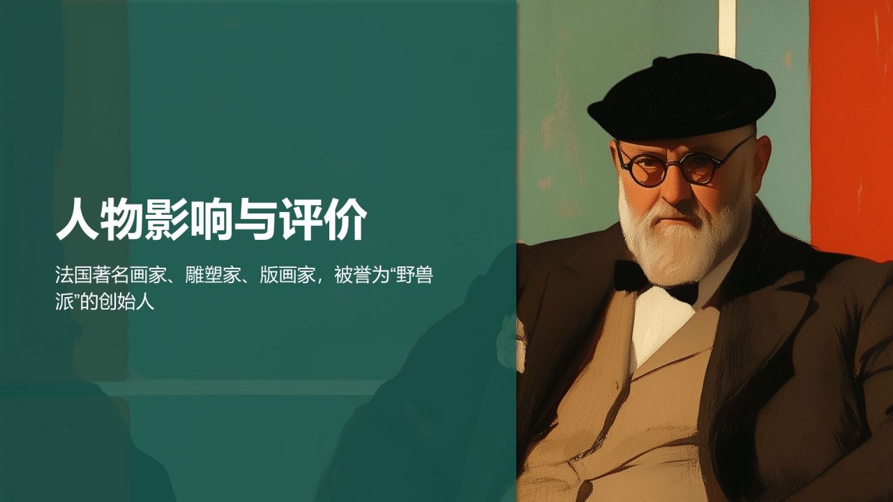绿色复古风世界画家：马蒂斯介绍PPT模板