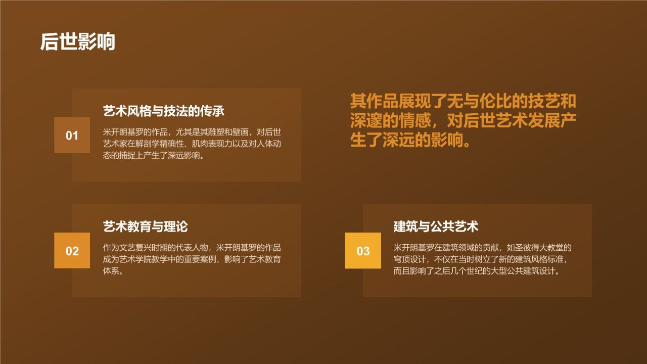 橙色复古风世界著名画家:米开朗基罗介绍PPT模板