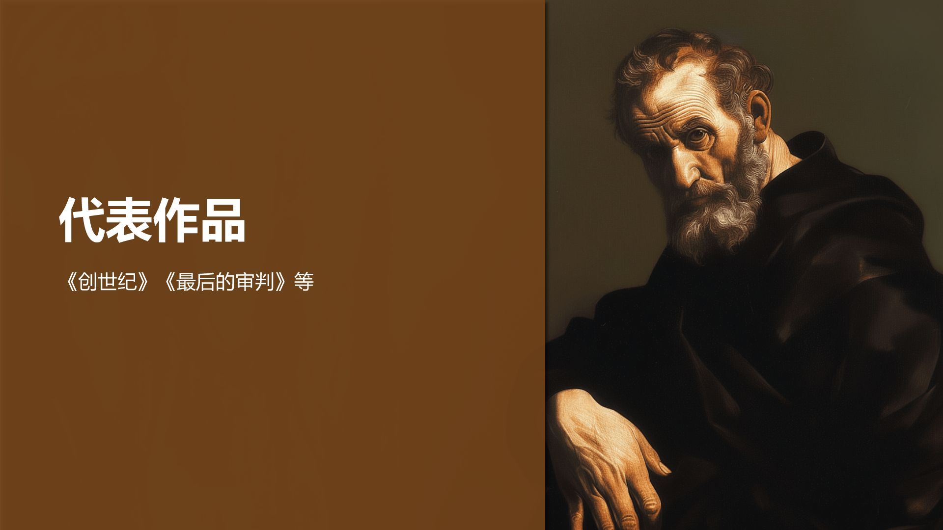 橙色复古风世界著名画家：米开朗基罗介绍PPT模板