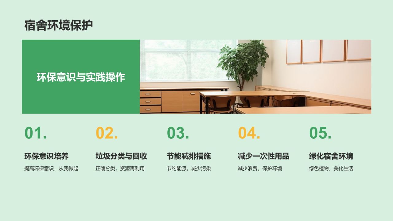 绿色商务风宿舍卫生主题班会PPT模板
