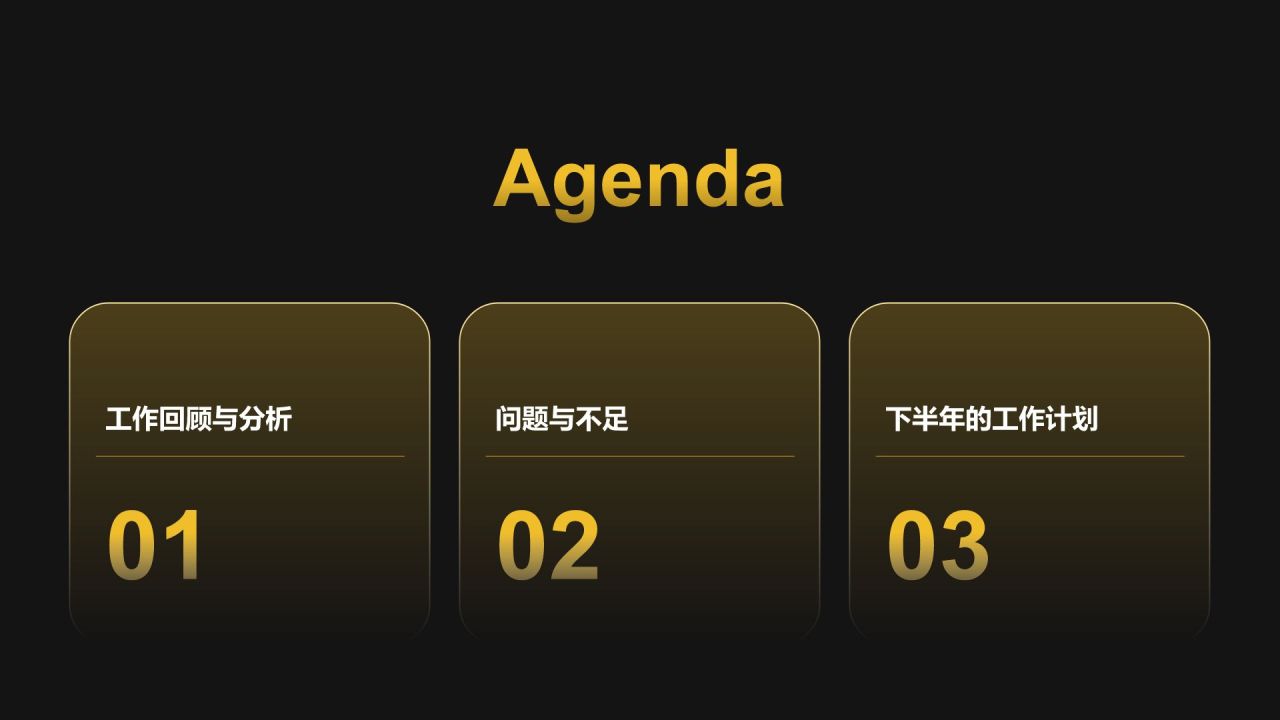 橙色黑金风通用行业年中工作总结PPT模板