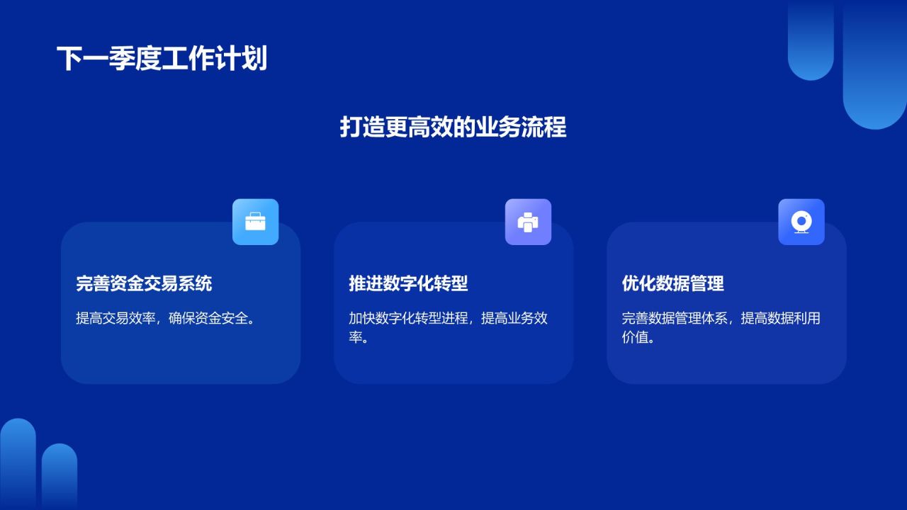 蓝色商务风季度工作总结汇报PPT模板